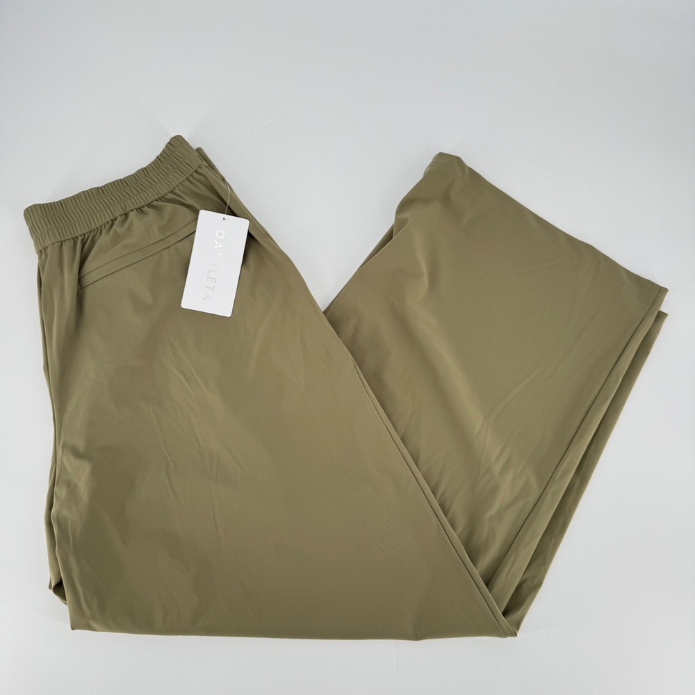 Athleta Pinnacle‎ Trouser Women's 16 Olive Wide Leg Pull On Pants NWT